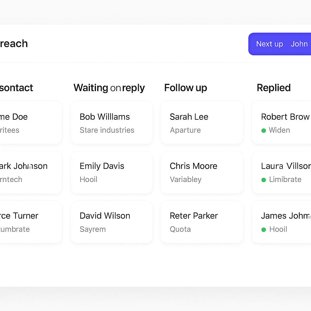 Outbound Copilot workspace grouping outreach by to contact, waiting on reply, follow up, and replied for consistent follow-up